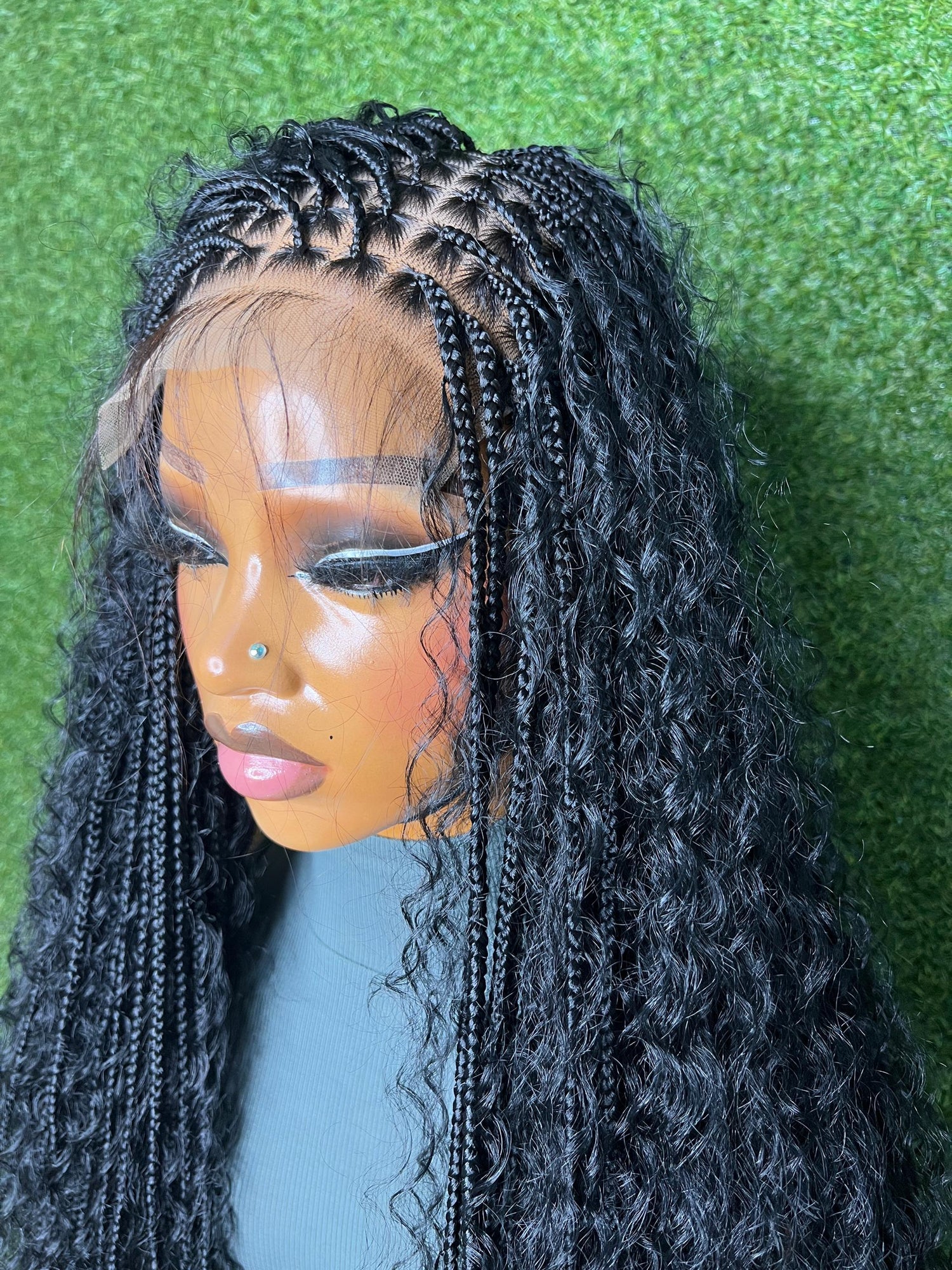 Wig B Closure glueless synthetic curl wig with realistic hairline and lightweight design.